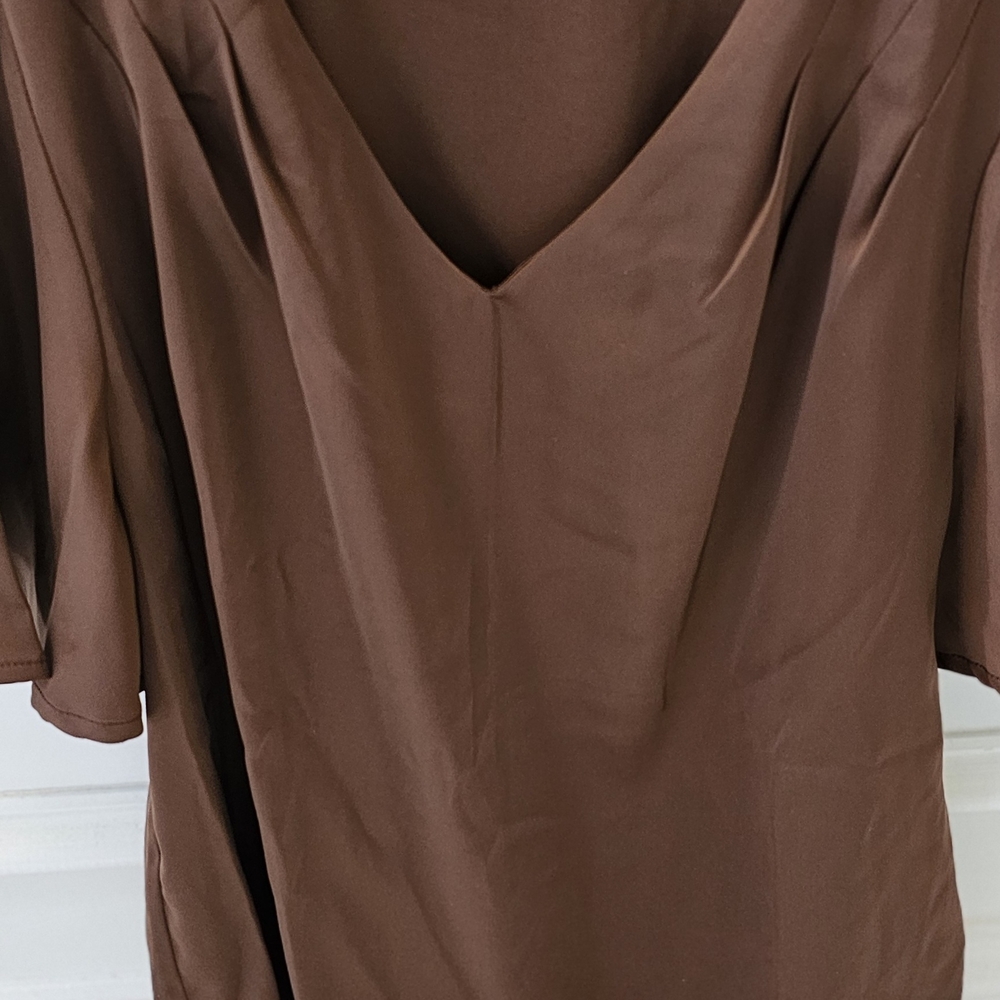 Brown V-Neck Relaxed Blouse